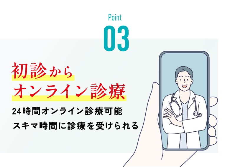 初診からオンライン診療 24時間オンライン診療可能 スキマ時間に診療を受けられる