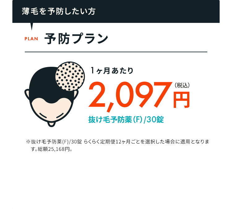薄毛を予防したい方：予防プラン 月額2,097円