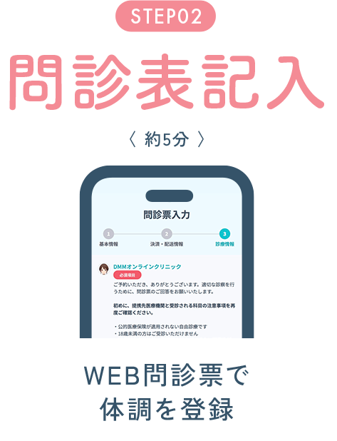 STEP02 問診表記入＜ 約5分＞WEB問診票で体調を登録