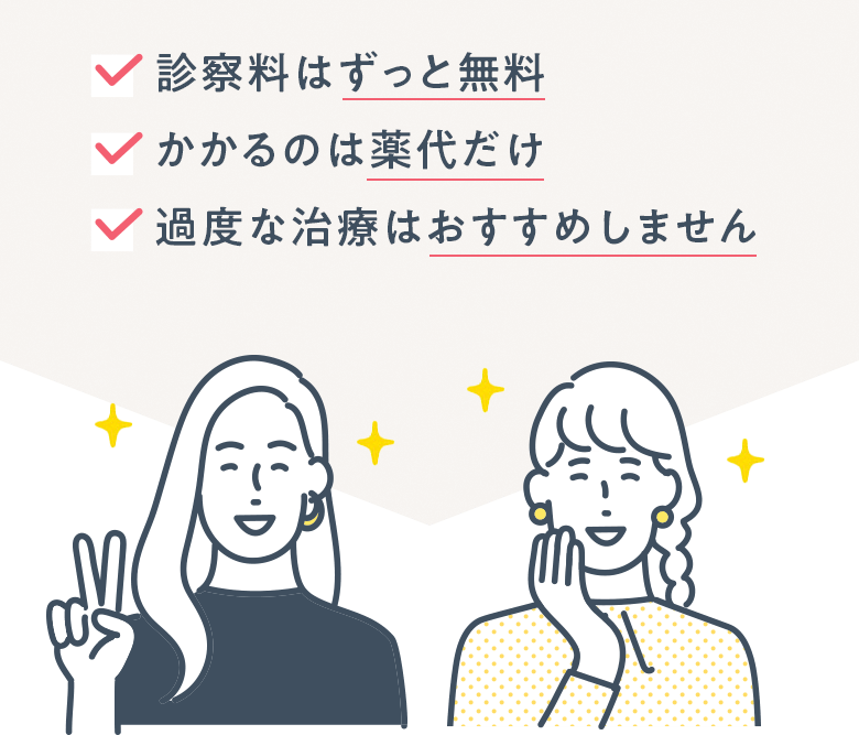 診察料はずっと無料 かかるのは薬代だけ 過度な治療はおすすめしません