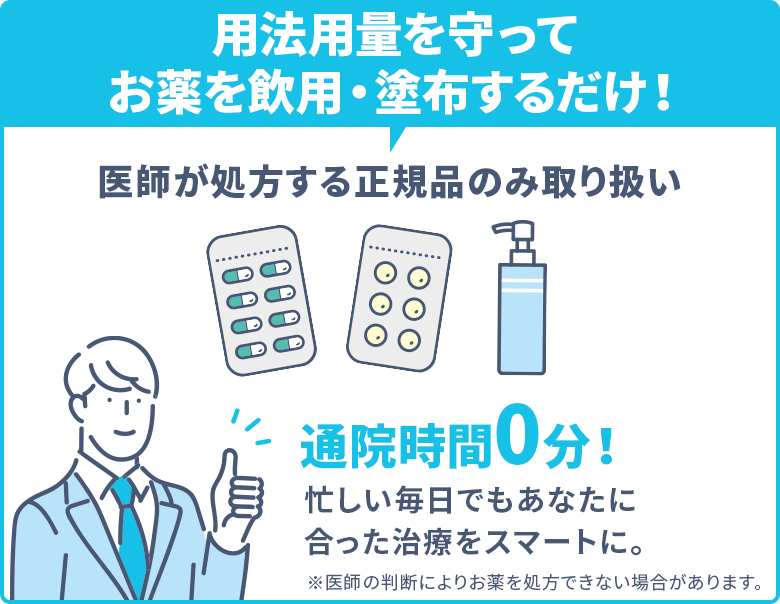 用法用量を守ってお薬を飲用・塗布するだけ
