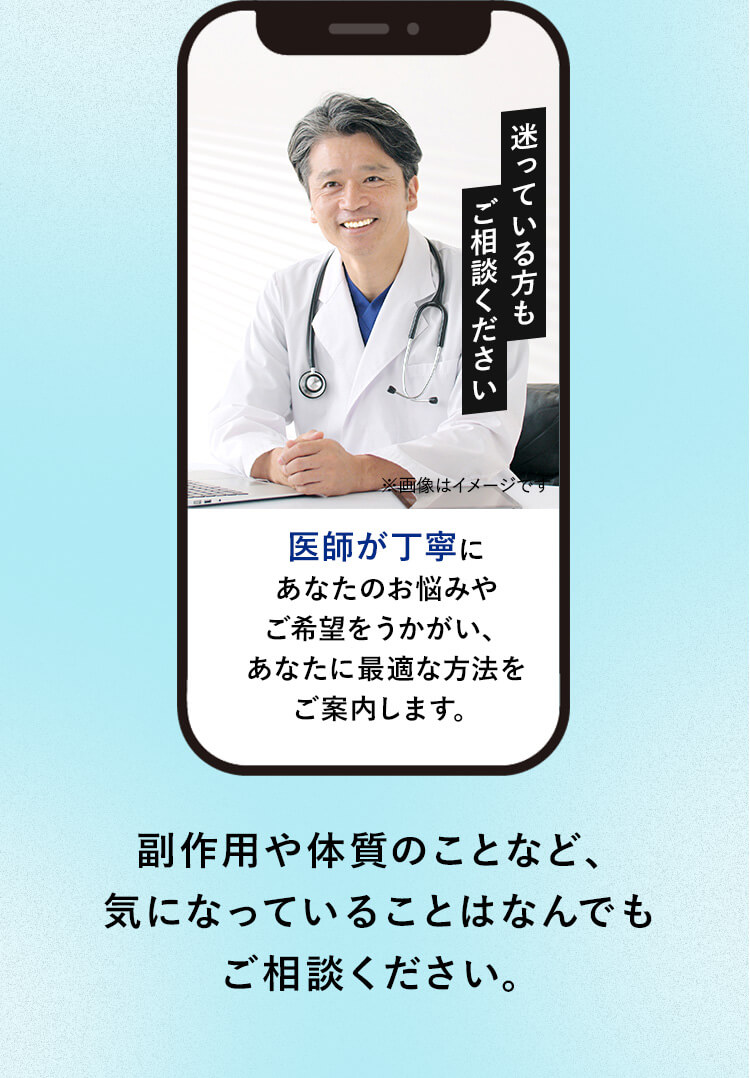 副作用や体質のことなど、気になっていることはなんでもご相談ください。