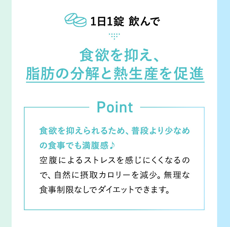 1日1錠 飲んで食欲を抑え、脂肪の分解と熱生産を促進