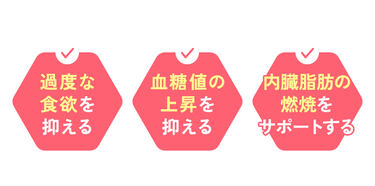 過度な食欲を抑える 血糖値の上昇を抑える 内臓脂肪の燃焼をサポートする