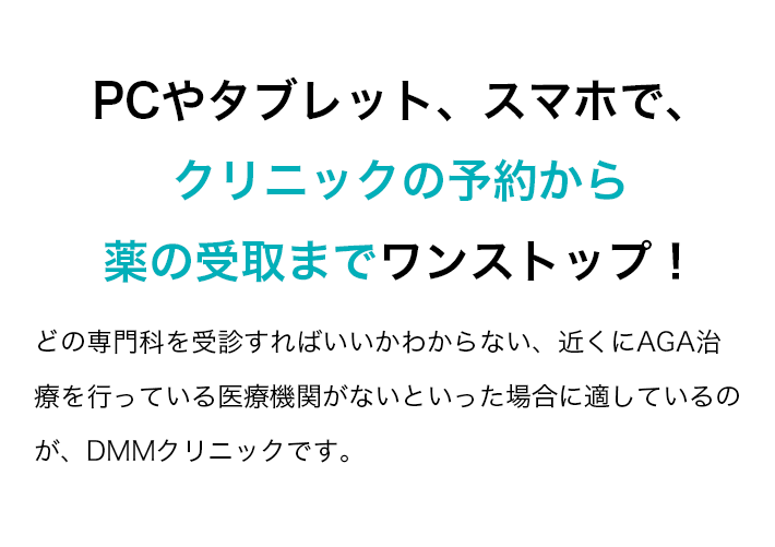 PCやタブレット、スマホで、クリニックの予約から薬の受取までワンストップ！