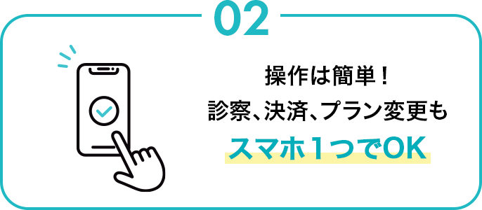 操作は簡単！診察、決済、プラン変更もスマホ１つでOK