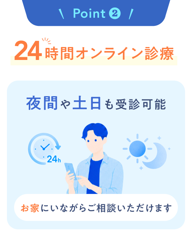 Point2 24時間オンライン診療 夜間や土日も受診可能 お家にいながらご相談いただけます