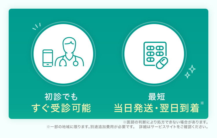 初診でもすぐ受診可能 最短当日発送 翌日到着